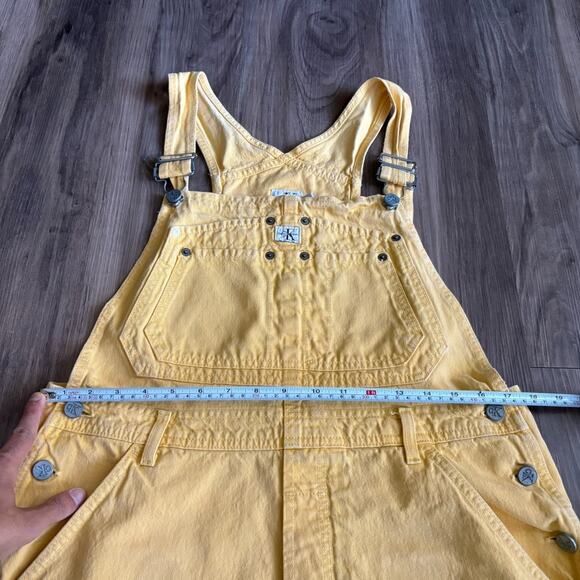 Vintage Calvin Klein Bib Overalls Shorts Women's Size M Yellow 1990s - Picture 3 of 8